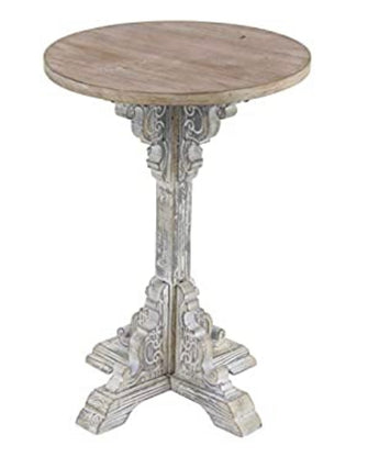 White Farmhouse Wood Round Accent Table, 15