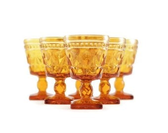 Mismatched Vintage Amber Colored Goblets