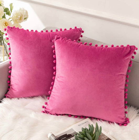 Hot Pink Velvet Pom Pom Pillow