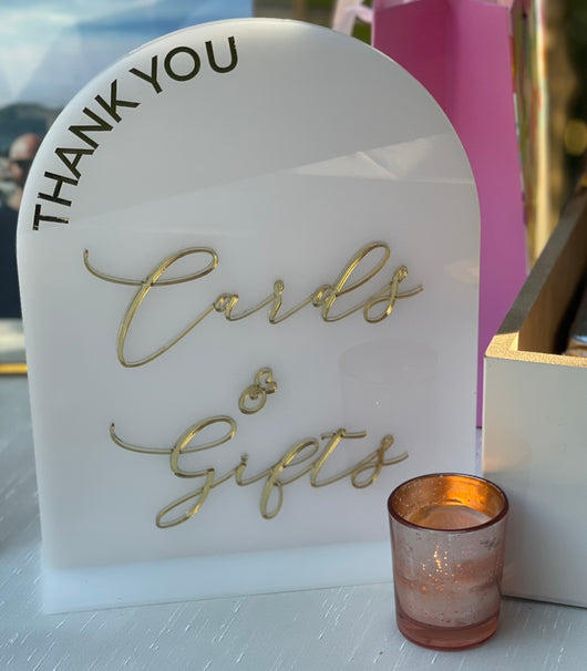 White & Gold Acrylic Cards & Gifts Sign