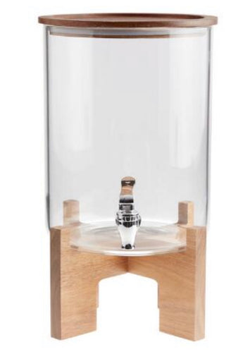 Glass And Acacia Wood Drink Dispenser With Stand