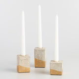 Gold Dipped Cement Block Taper Candle Holder