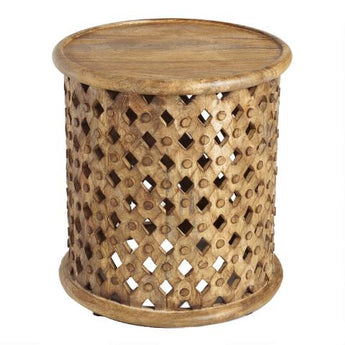 Tribal Carved Wood Accent Table